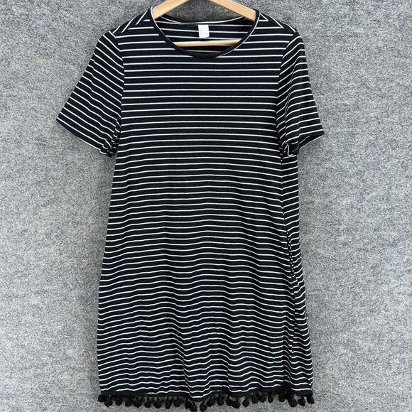 Dresses & Skirts - Unbranded Dress Women S Small Black Striped Shift Midi Short Sleeve Cotton